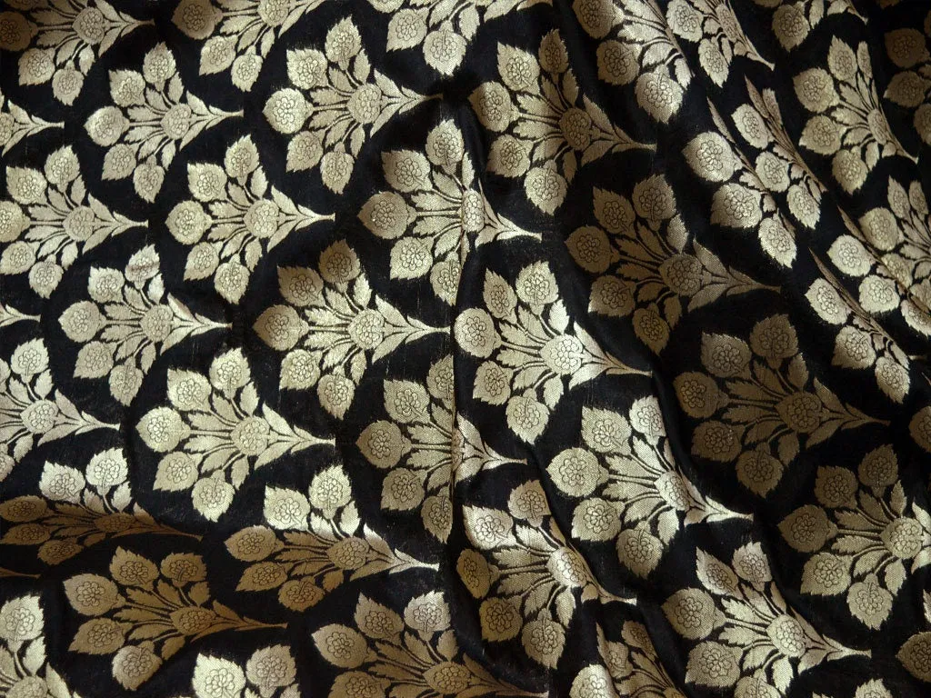 Indian Black Brocade Fabric by the Yard Wedding Dress fabric Banarasi Brocade for Lengha Banaras Bridesmaid Lehenga Blouses Jacket Fabric