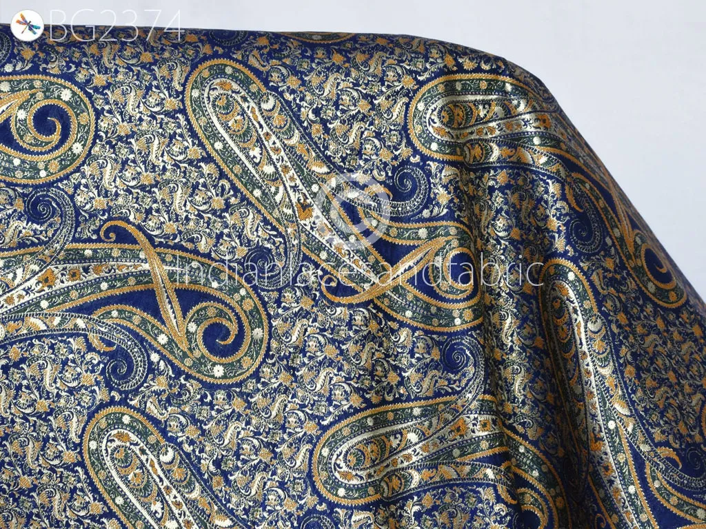 Indian Blue Brocade by the Yard Banarasi Wedding Dresses Material Sewing Lehenga Skirt Men Vests Jackets Costumes Curtain Upholstery craft