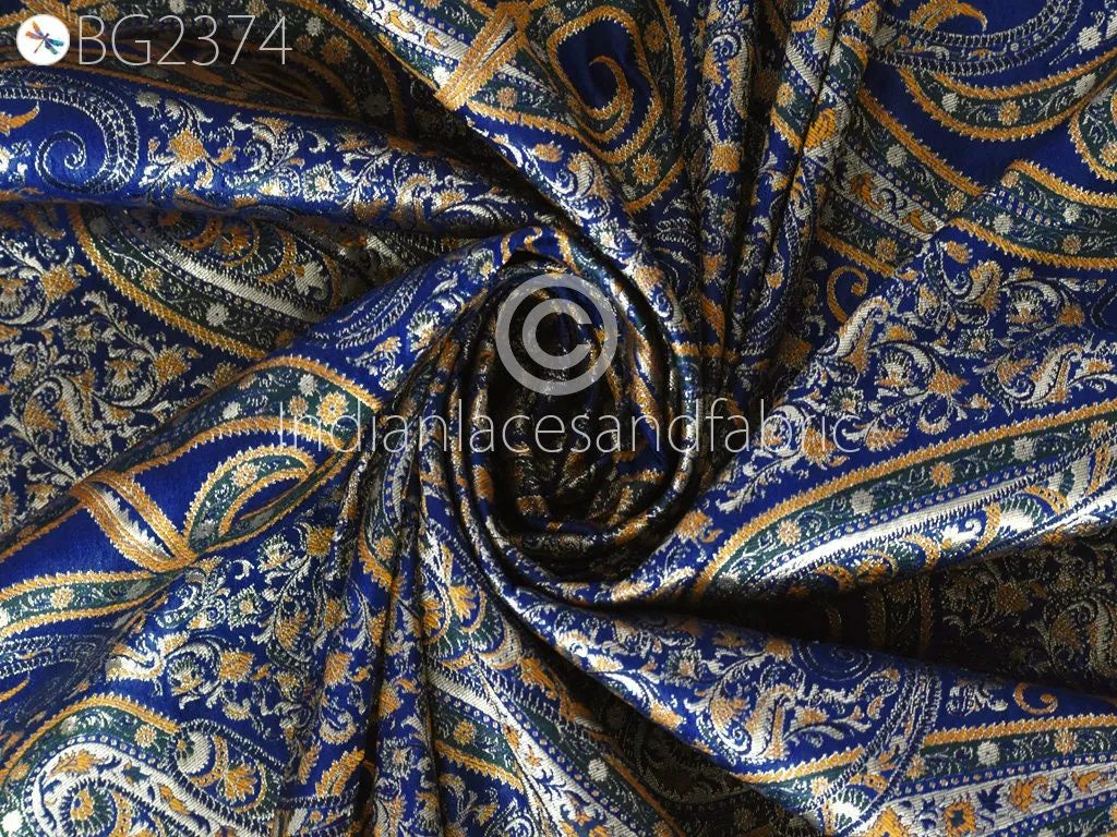 Indian Blue Brocade by the Yard Banarasi Wedding Dresses Material Sewing Lehenga Skirt Men Vests Jackets Costumes Curtain Upholstery craft