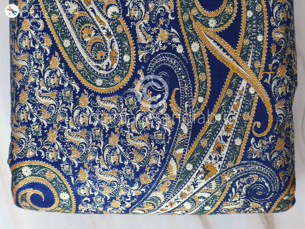 Indian Blue Brocade by the Yard Banarasi Wedding Dresses Material Sewing Lehenga Skirt Men Vests Jackets Costumes Curtain Upholstery craft