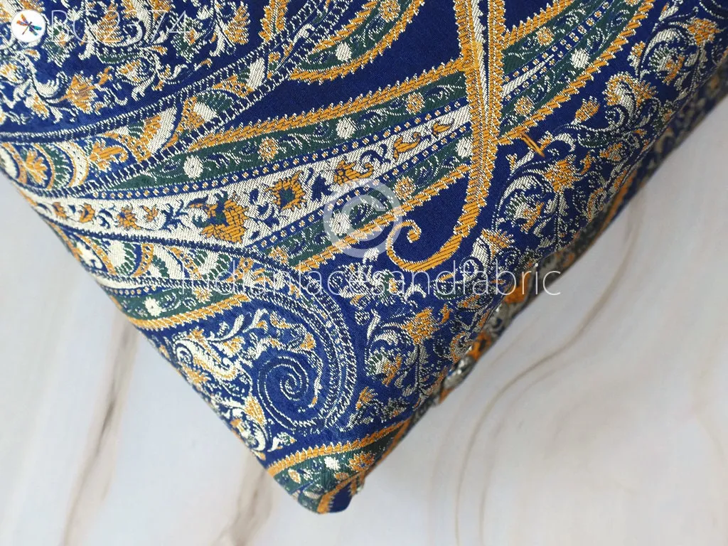 Indian Blue Brocade by the Yard Banarasi Wedding Dresses Material Sewing Lehenga Skirt Men Vests Jackets Costumes Curtain Upholstery craft