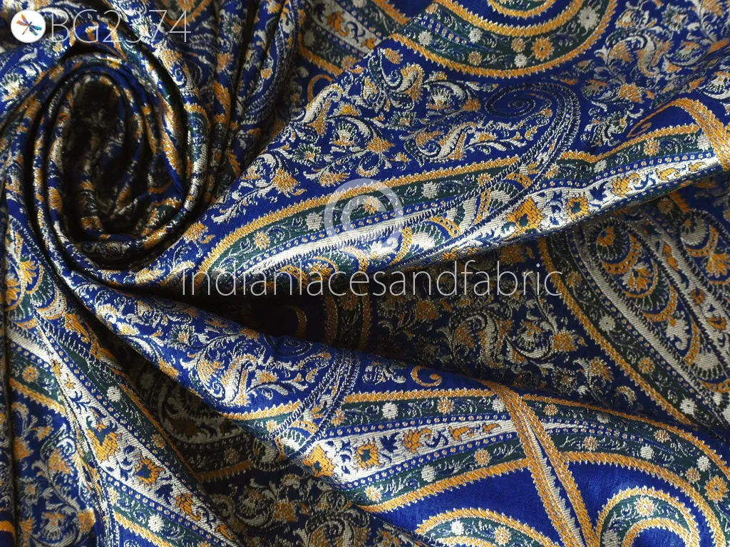 Indian Blue Brocade by the Yard Banarasi Wedding Dresses Material Sewing Lehenga Skirt Men Vests Jackets Costumes Curtain Upholstery craft
