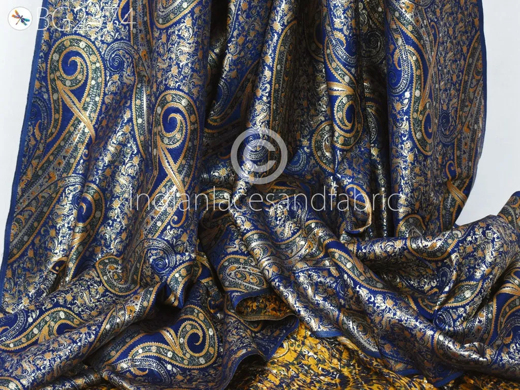 Indian Blue Brocade by the Yard Banarasi Wedding Dresses Material Sewing Lehenga Skirt Men Vests Jackets Costumes Curtain Upholstery craft