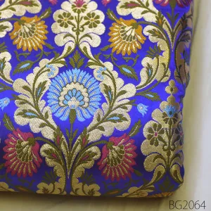 Indian Blue Silk Brocade by the Yard Wedding Dress Jacket Banarasi Costume Material Sewing Crafting Blouses Curtain Upholstery Furnishing