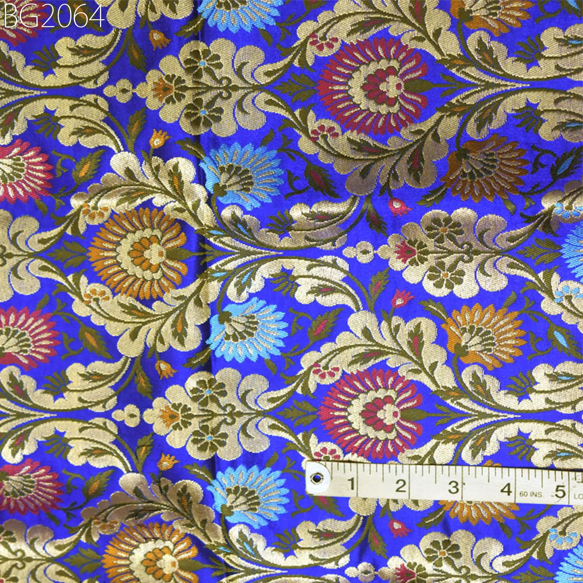 Indian Blue Silk Brocade by the Yard Wedding Dress Jacket Banarasi Costume Material Sewing Crafting Blouses Curtain Upholstery Furnishing
