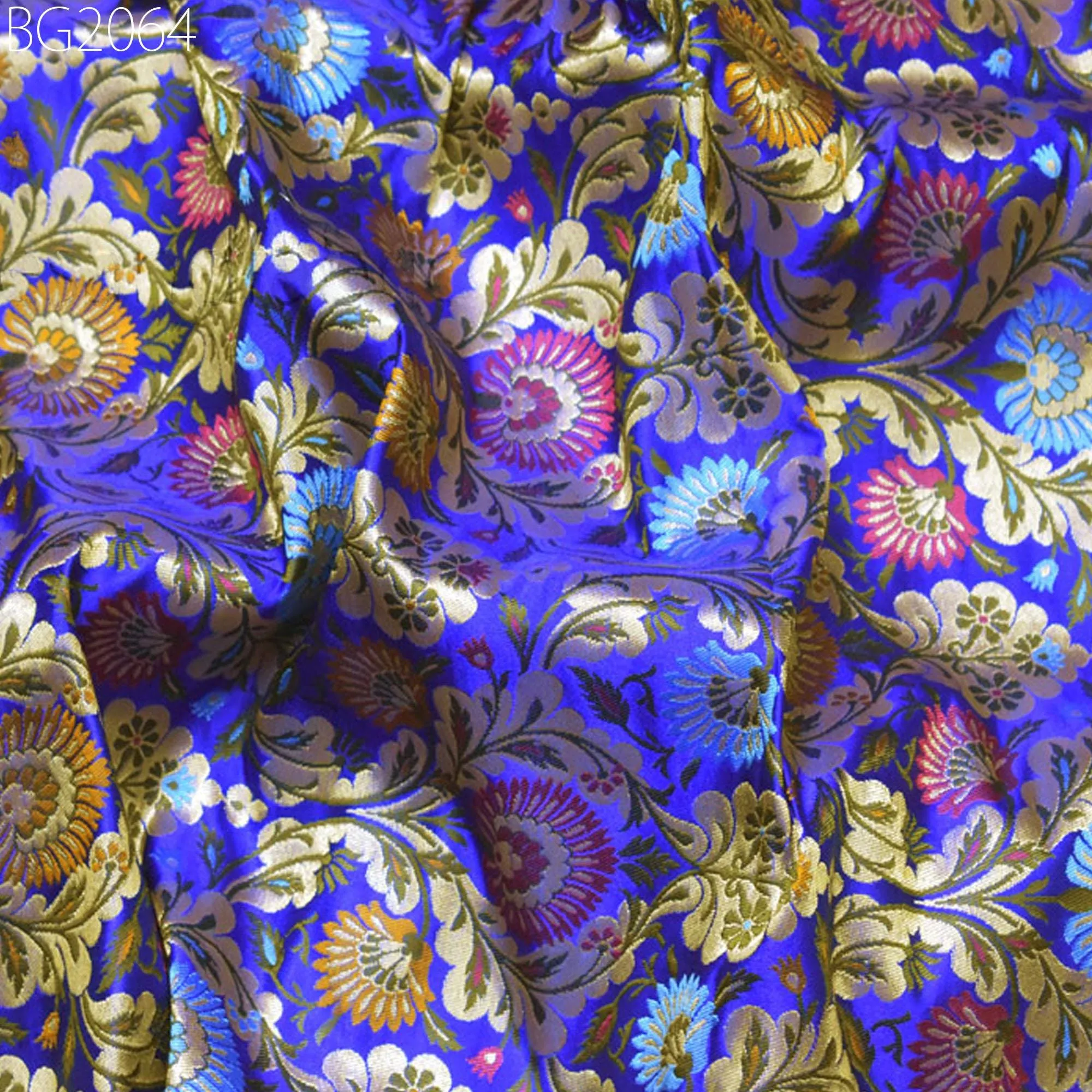 Indian Blue Silk Brocade by the Yard Wedding Dress Jacket Banarasi Costume Material Sewing Crafting Blouses Curtain Upholstery Furnishing