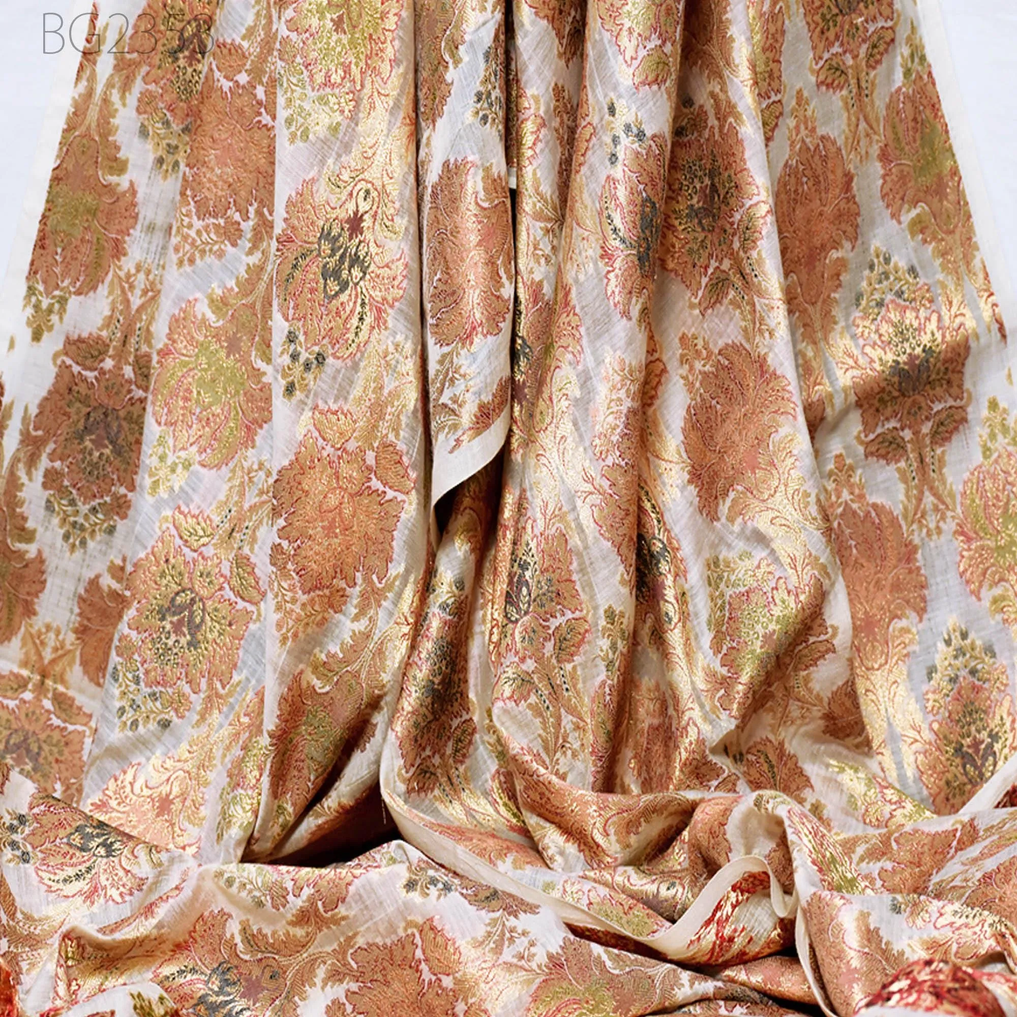 Indian Brocade Fabric By The Yard Banarasi Chanderi Silk Bridal Lehenga Cushion Cover Home Decor Table Runner Sewing Costume Wedding Dress