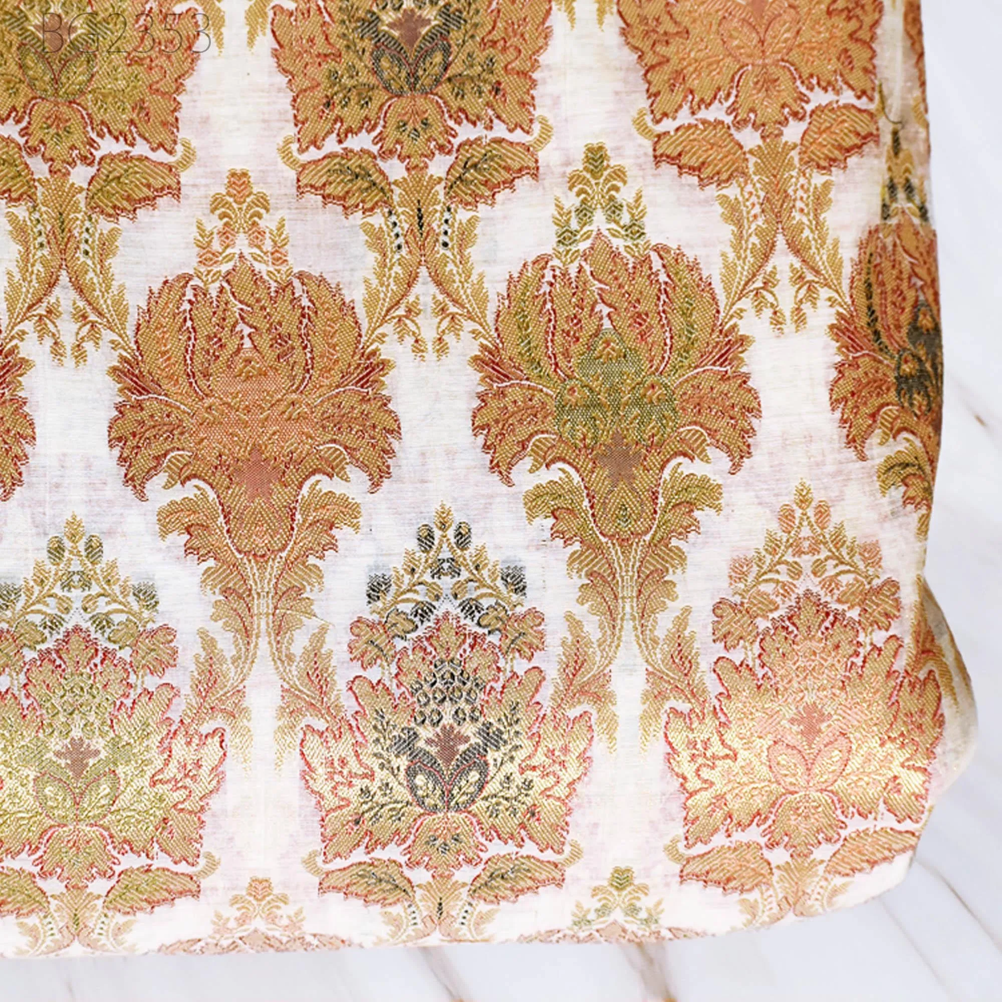 Indian Brocade Fabric By The Yard Banarasi Chanderi Silk Bridal Lehenga Cushion Cover Home Decor Table Runner Sewing Costume Wedding Dress
