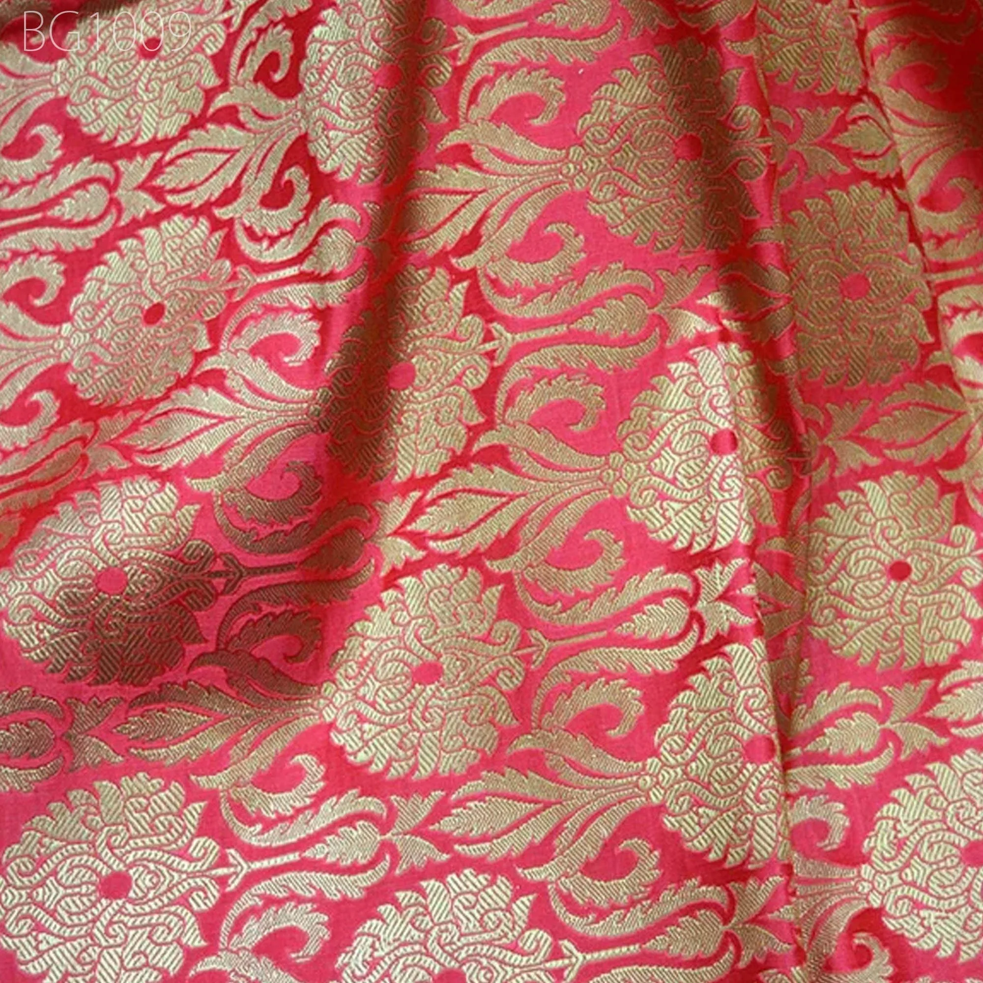 Indian Carrot Red Brocade Indian Banarasi  Fabric For Wedding Dress Kurta Jacket Tie Fabric Blended Silk by the Yard Fabric Sewing crafting