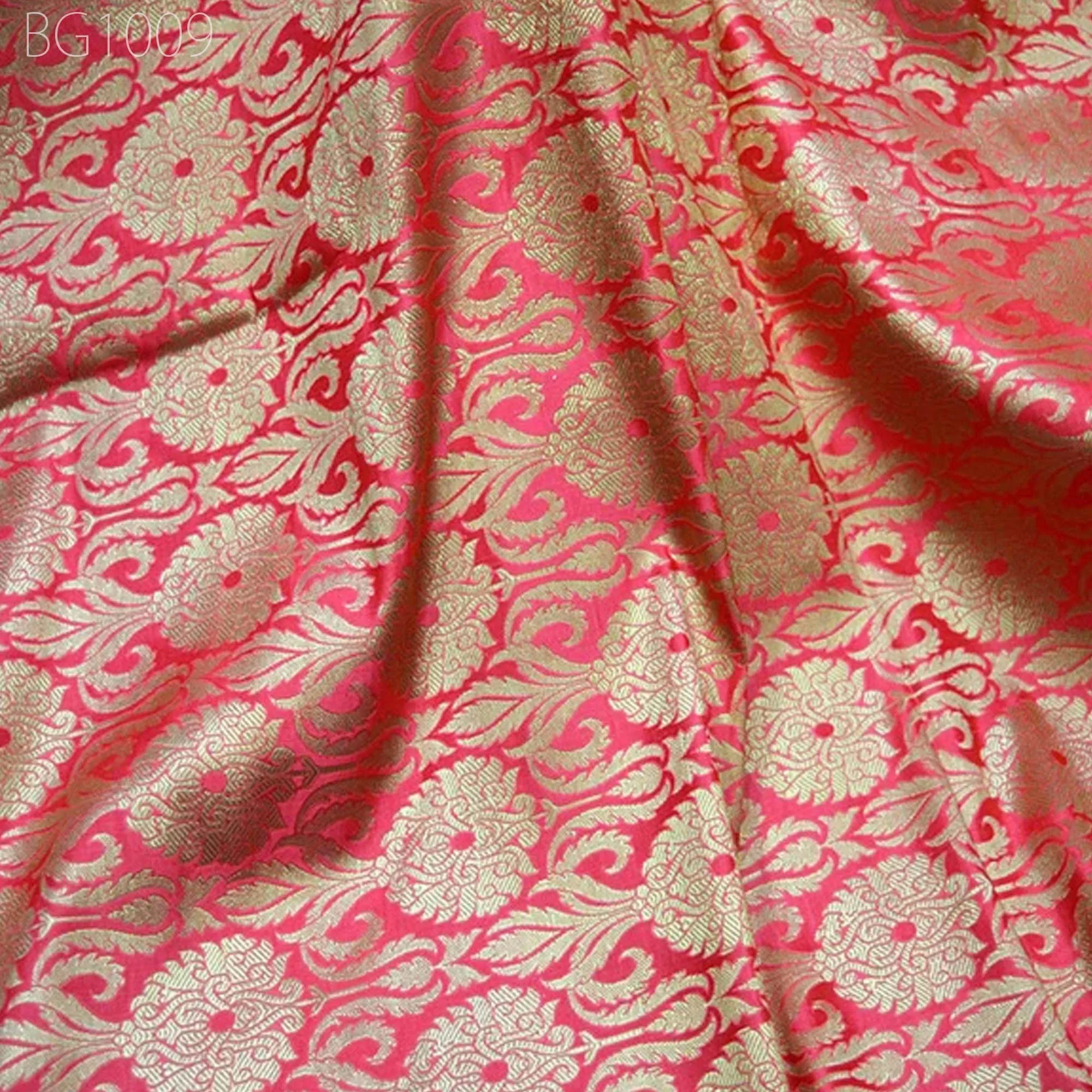Indian Carrot Red Brocade Indian Banarasi  Fabric For Wedding Dress Kurta Jacket Tie Fabric Blended Silk by the Yard Fabric Sewing crafting