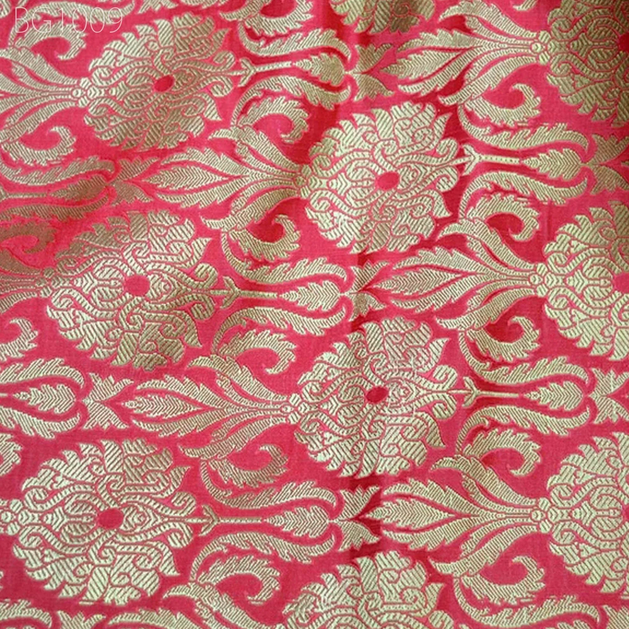Indian Carrot Red Brocade Indian Banarasi  Fabric For Wedding Dress Kurta Jacket Tie Fabric Blended Silk by the Yard Fabric Sewing crafting