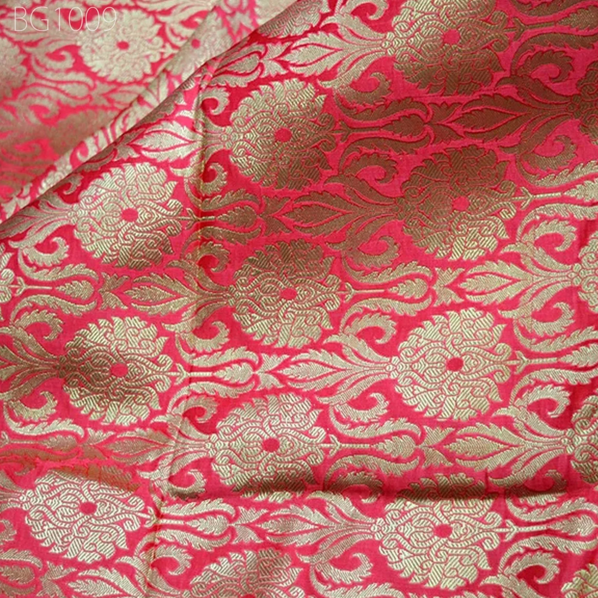 Indian Carrot Red Brocade Indian Banarasi  Fabric For Wedding Dress Kurta Jacket Tie Fabric Blended Silk by the Yard Fabric Sewing crafting