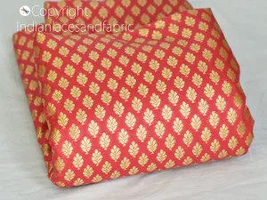 Indian Coral Sewing Brocade By The Yard Fabric Party Wear Lehenga Material Banarasi DIY Crafting Costume Cushion Covers Table Runner Accessories Curtains Clutches Home Décor Fabric