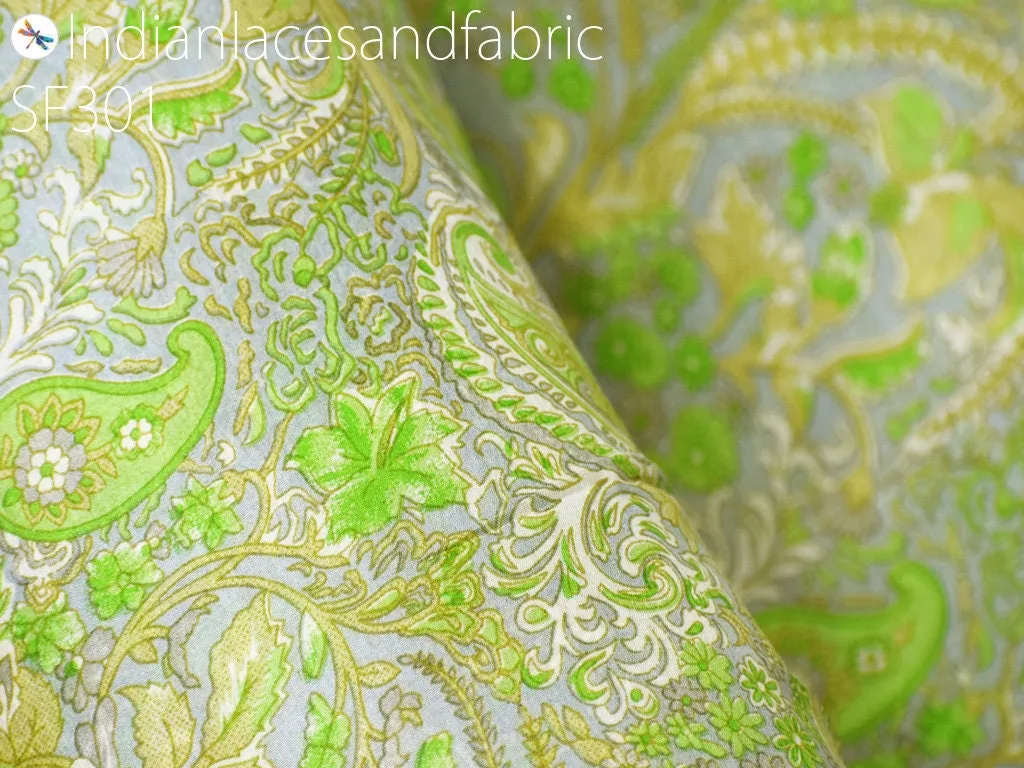 Indian Green Soft Pure Printed Silk Saree Fabric By The Yard Wedding Dresses Bridesmaid Party Costumes DIY Crafting Drapery Sari Sewing
