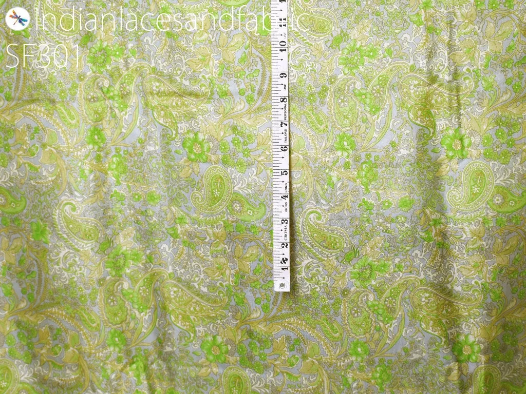 Indian Green Soft Pure Printed Silk Saree Fabric By The Yard Wedding Dresses Bridesmaid Party Costumes DIY Crafting Drapery Sari Sewing