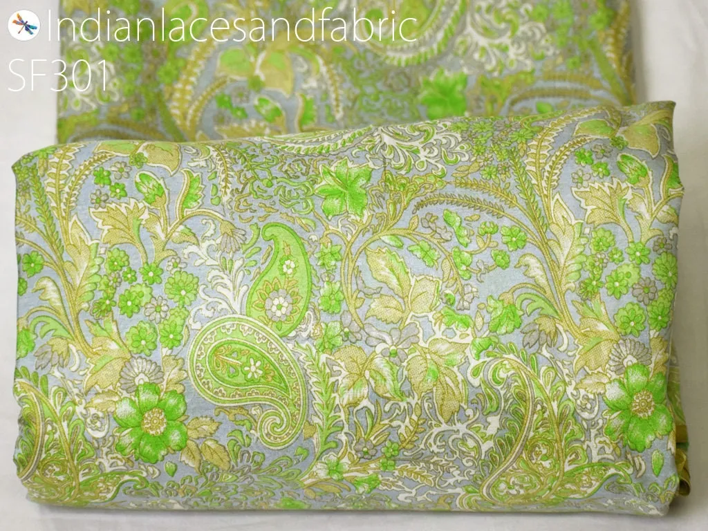 Indian Green Soft Pure Printed Silk Saree Fabric By The Yard Wedding Dresses Bridesmaid Party Costumes DIY Crafting Drapery Sari Sewing