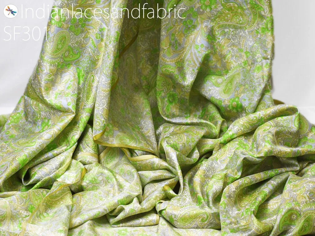 Indian Green Soft Pure Printed Silk Saree Fabric By The Yard Wedding Dresses Bridesmaid Party Costumes DIY Crafting Drapery Sari Sewing