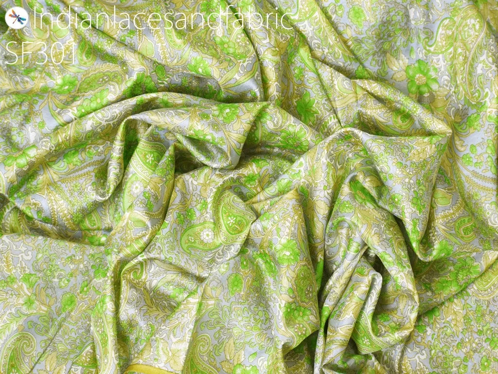 Indian Green Soft Pure Printed Silk Saree Fabric By The Yard Wedding Dresses Bridesmaid Party Costumes DIY Crafting Drapery Sari Sewing