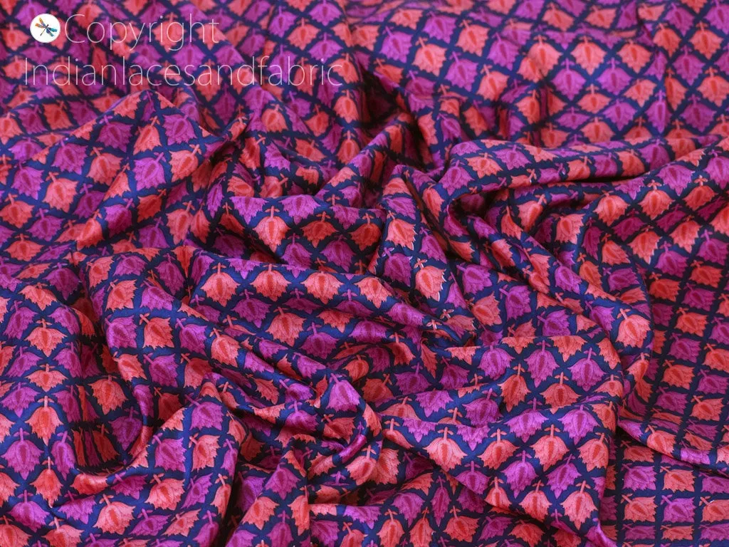 Indian Magenta Soft Pure Printed Silk Saree Fabric By The Yard Wedding Dresses Bridesmaid Party Costumes DIY Crafting Drapery Sari Sewing