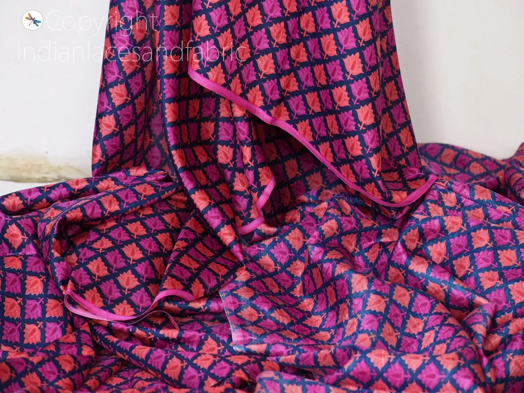 Indian Magenta Soft Pure Printed Silk Saree Fabric By The Yard Wedding Dresses Bridesmaid Party Costumes DIY Crafting Drapery Sari Sewing
