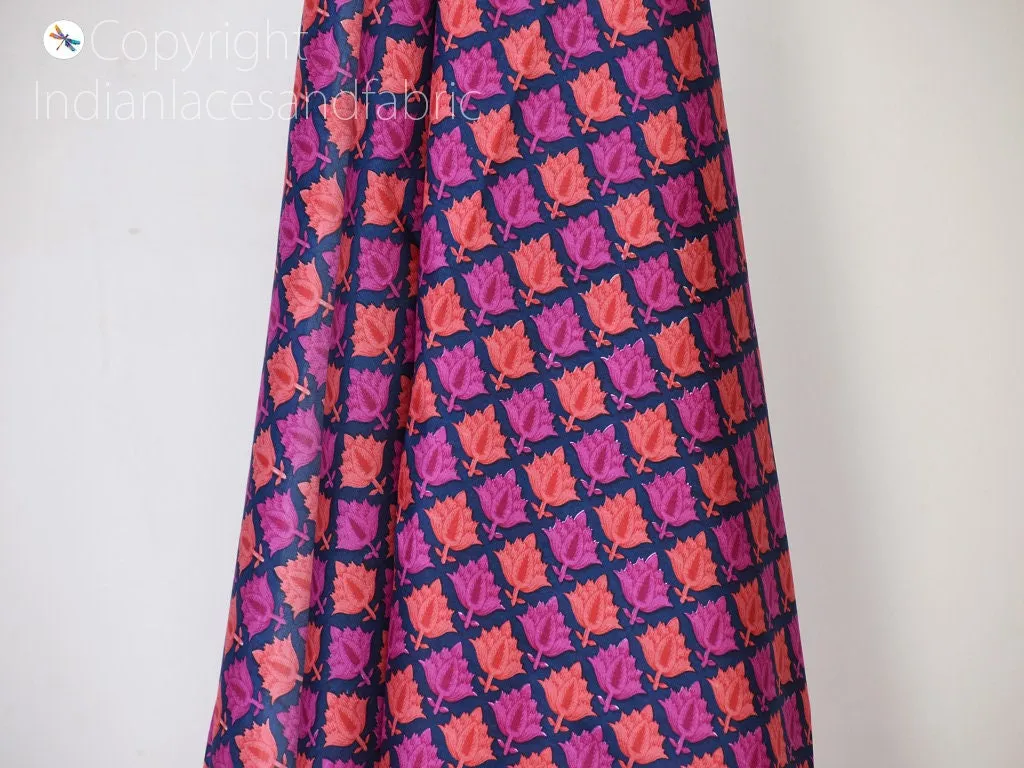 Indian Magenta Soft Pure Printed Silk Saree Fabric By The Yard Wedding Dresses Bridesmaid Party Costumes DIY Crafting Drapery Sari Sewing