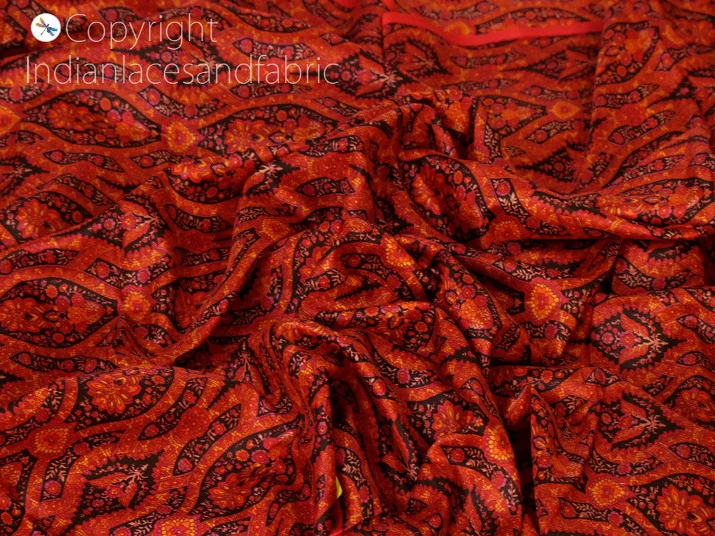 Indian Maroon Soft Pure Printed Silk Saree Fabric By The Yard Wedding Dresses Bridesmaid Party Costumes DIY Crafting Drapery Sari Sewing