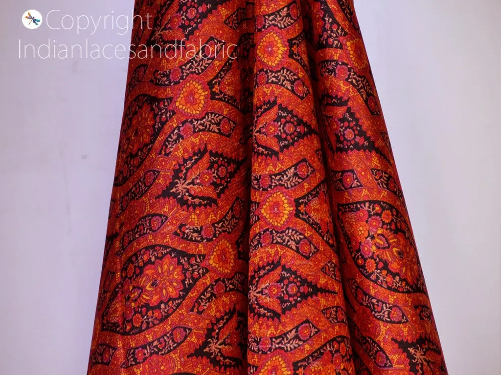 Indian Maroon Soft Pure Printed Silk Saree Fabric By The Yard Wedding Dresses Bridesmaid Party Costumes DIY Crafting Drapery Sari Sewing