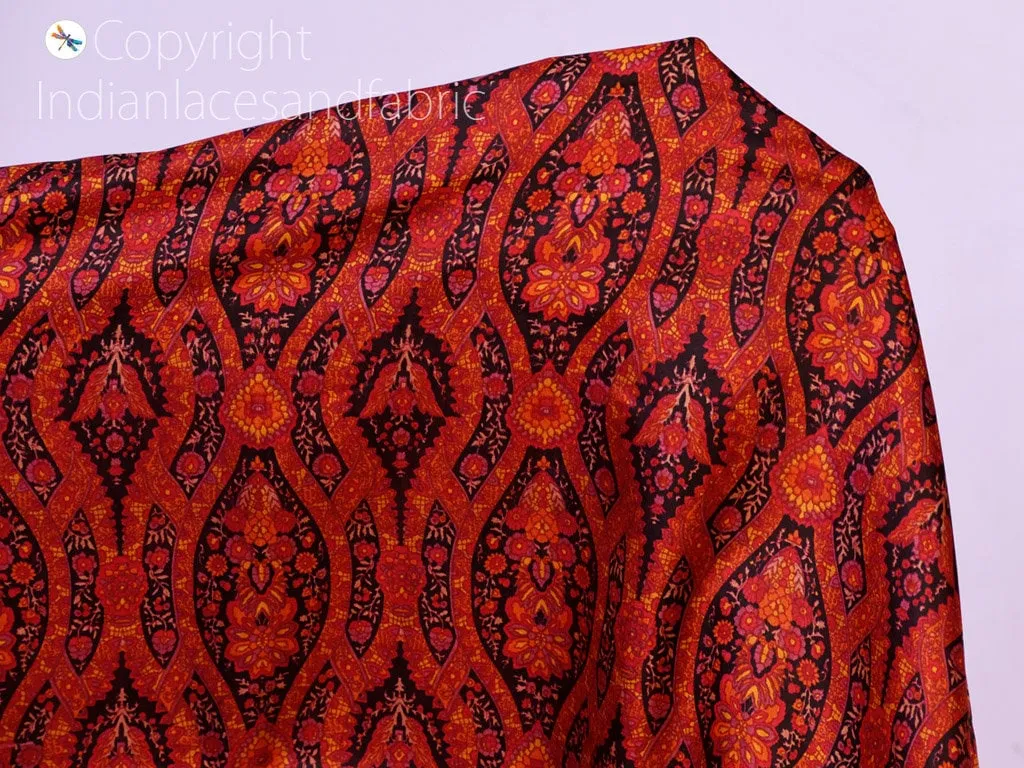 Indian Maroon Soft Pure Printed Silk Saree Fabric By The Yard Wedding Dresses Bridesmaid Party Costumes DIY Crafting Drapery Sari Sewing