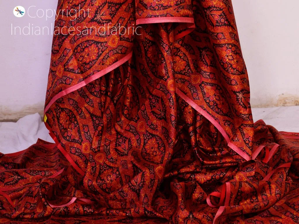 Indian Maroon Soft Pure Printed Silk Saree Fabric By The Yard Wedding Dresses Bridesmaid Party Costumes DIY Crafting Drapery Sari Sewing
