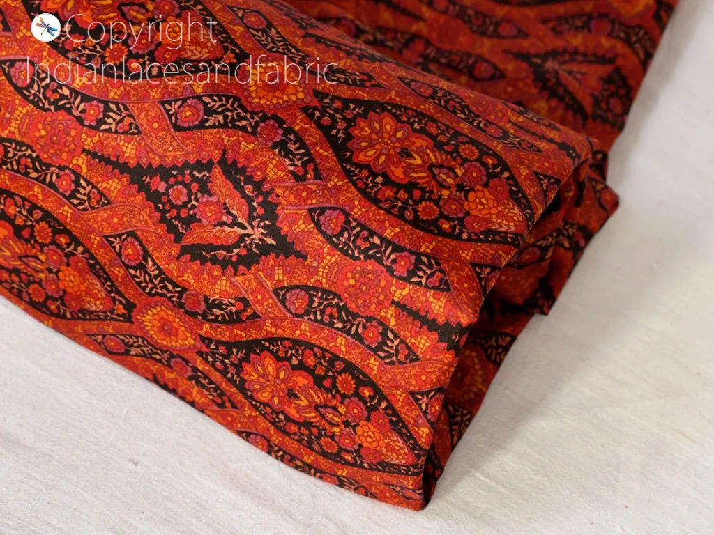 Indian Maroon Soft Pure Printed Silk Saree Fabric By The Yard Wedding Dresses Bridesmaid Party Costumes DIY Crafting Drapery Sari Sewing