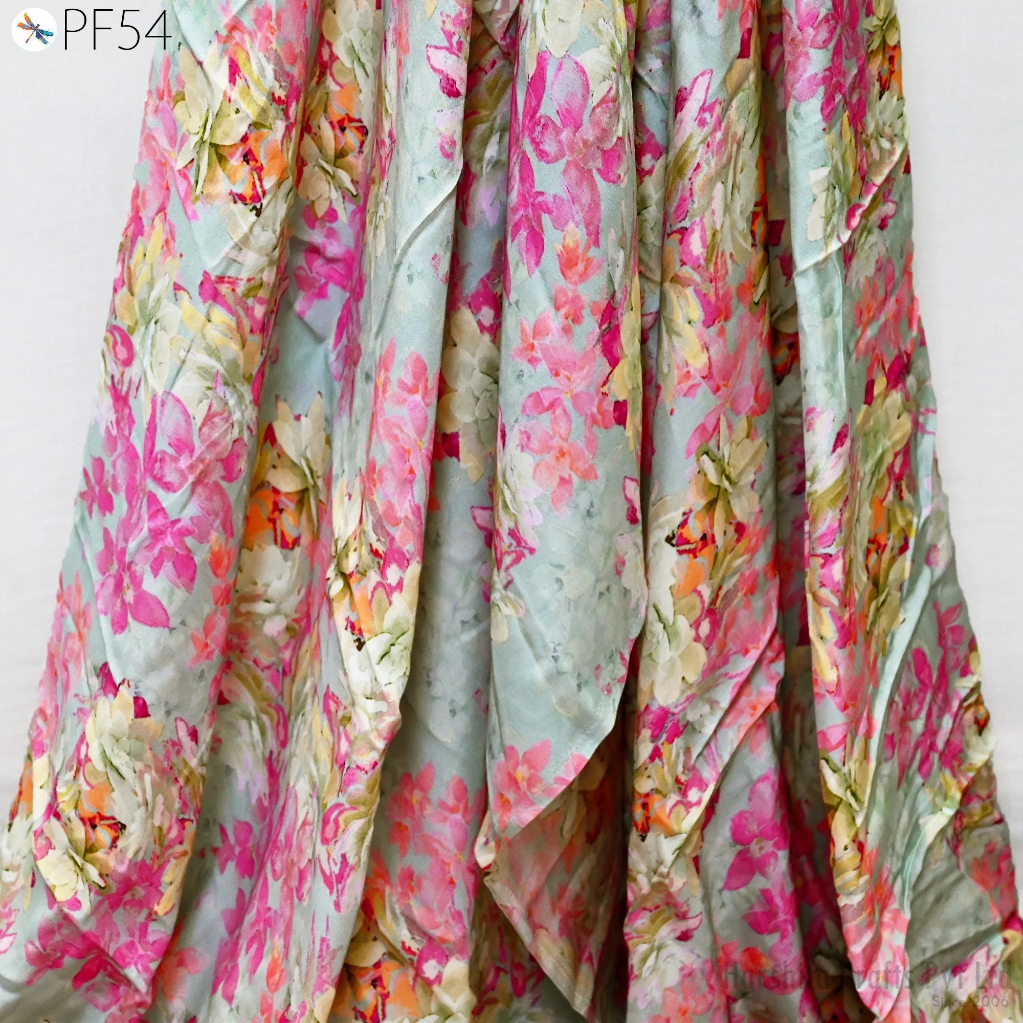 Indian Modal Satin Fabric by the Yard Flowy Soft Printed Summer Dresses Fabric Shirt Comfortable Clothing Costumes Drapery Sewing Crafting