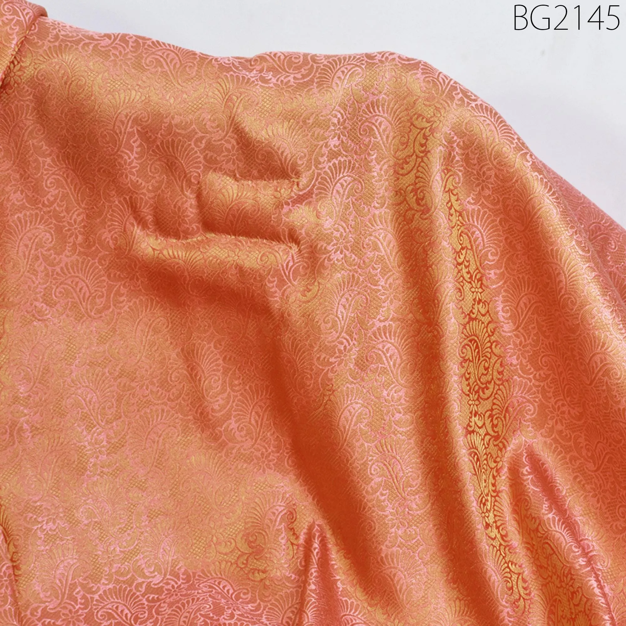 Indian Peach Gold Brocade Fabric By The Yard Banaras Wedding Dress Material Banarasi Lehenga DIY Crafting Sewing Home Decor Blouse Curtains