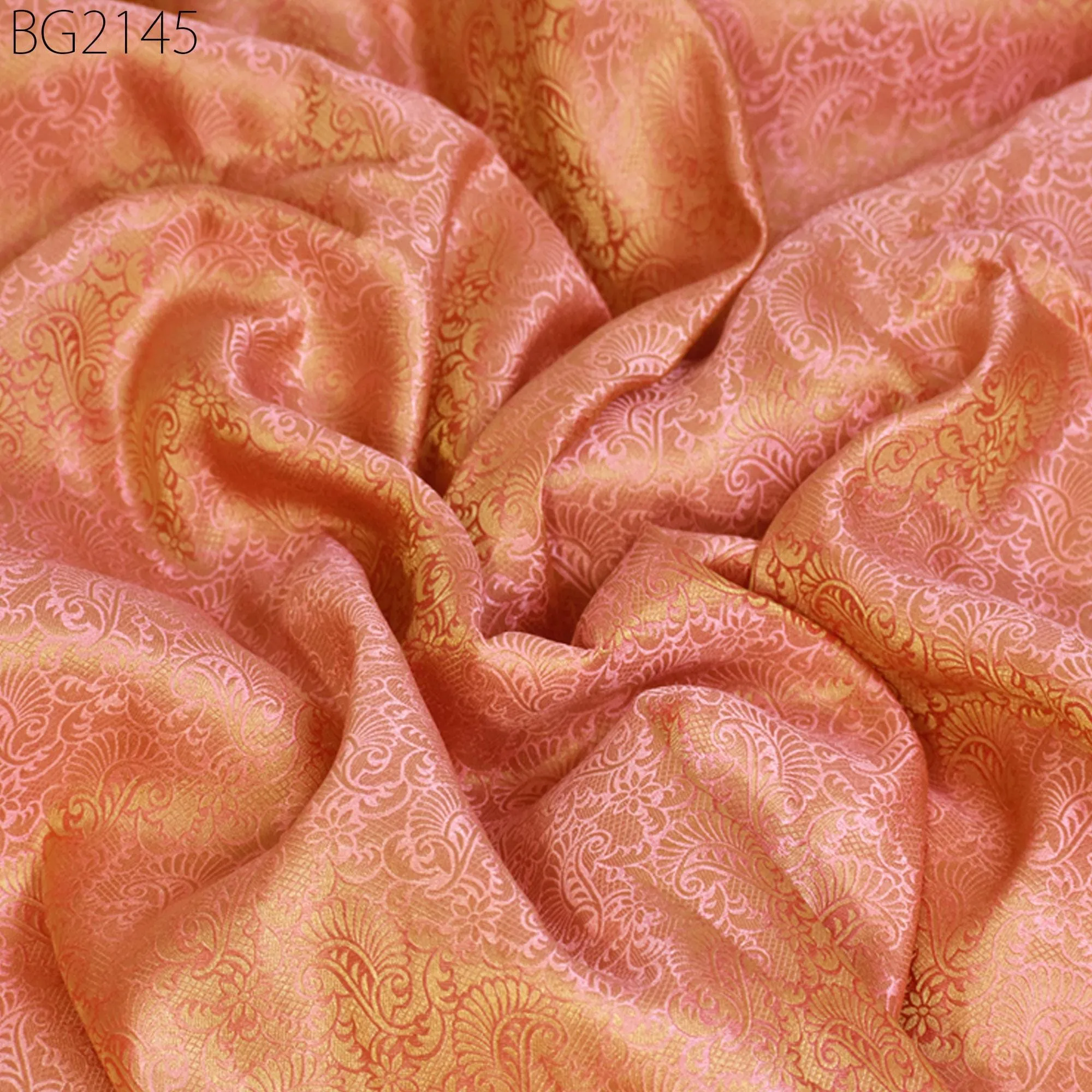 Indian Peach Gold Brocade Fabric By The Yard Banaras Wedding Dress Material Banarasi Lehenga DIY Crafting Sewing Home Decor Blouse Curtains