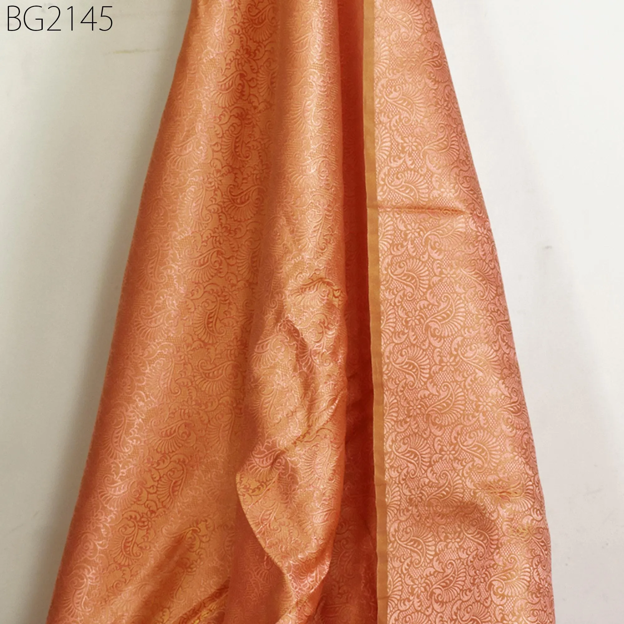 Indian Peach Gold Brocade Fabric By The Yard Banaras Wedding Dress Material Banarasi Lehenga DIY Crafting Sewing Home Decor Blouse Curtains