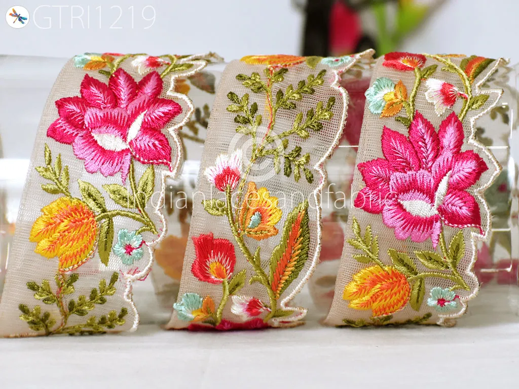 Indian Scallop Edge Embroidery Trim By 3 Yard Embroidered Saree Ribbon Cushions Cover Sewing Crafting Tape Curtains Headbands Sari Border
