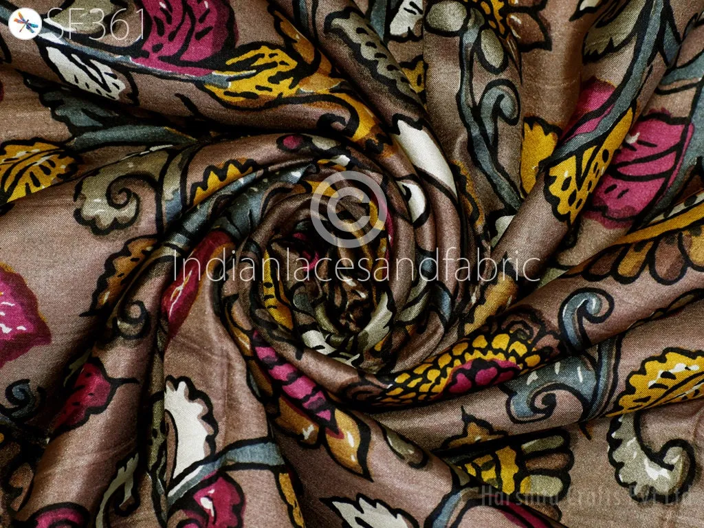 Indian Soft Pure Habotai Silk Fabric by the yard Silk Printed Wedding Dresses Bridesmaid Party Costumes Crafting Sewing Saree Dupatta Scarf