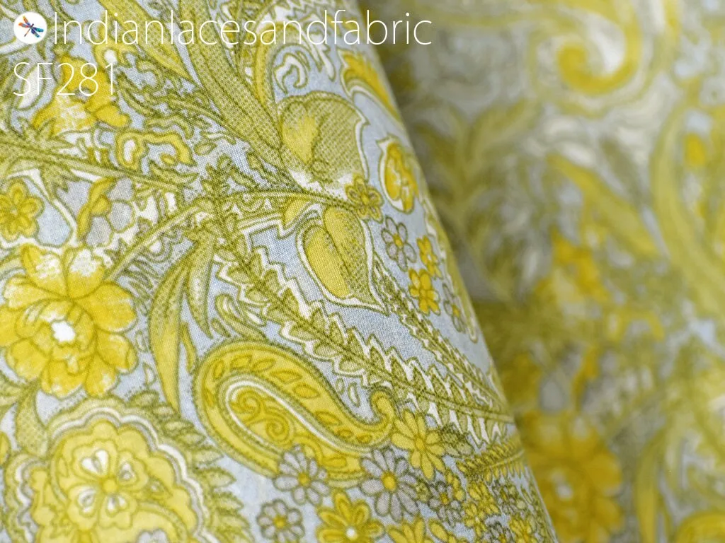 Indian Yellow Soft Pure Printed Silk Saree Fabric By The Yard Wedding Dresses Bridesmaid Party Costumes DIY Crafting Drapery Sari Sewing