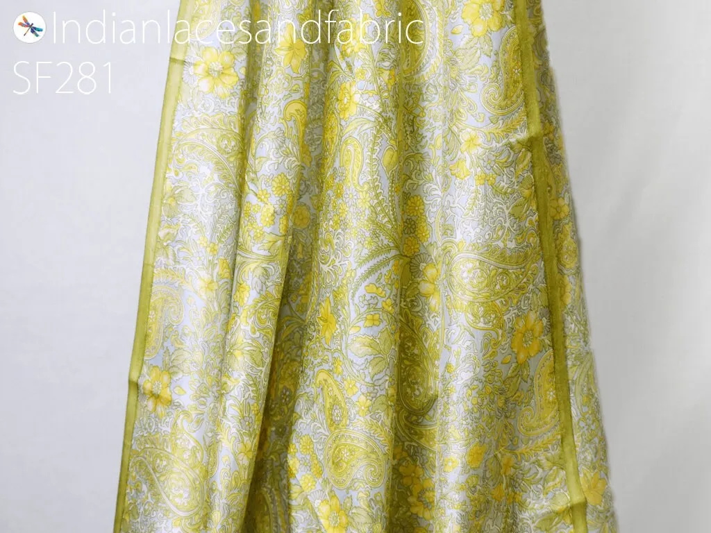 Indian Yellow Soft Pure Printed Silk Saree Fabric By The Yard Wedding Dresses Bridesmaid Party Costumes DIY Crafting Drapery Sari Sewing