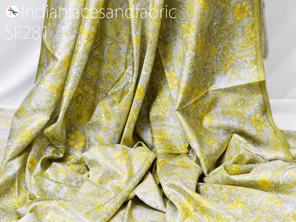 Indian Yellow Soft Pure Printed Silk Saree Fabric By The Yard Wedding Dresses Bridesmaid Party Costumes DIY Crafting Drapery Sari Sewing
