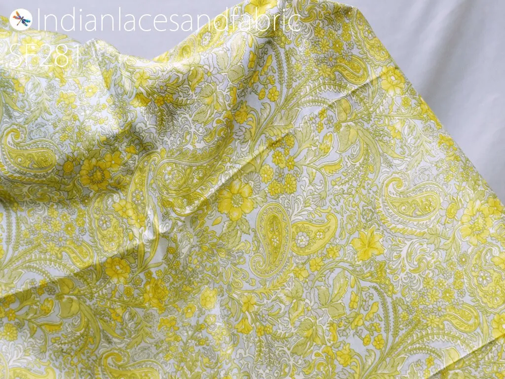 Indian Yellow Soft Pure Printed Silk Saree Fabric By The Yard Wedding Dresses Bridesmaid Party Costumes DIY Crafting Drapery Sari Sewing