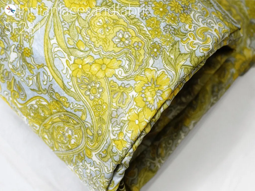 Indian Yellow Soft Pure Printed Silk Saree Fabric By The Yard Wedding Dresses Bridesmaid Party Costumes DIY Crafting Drapery Sari Sewing