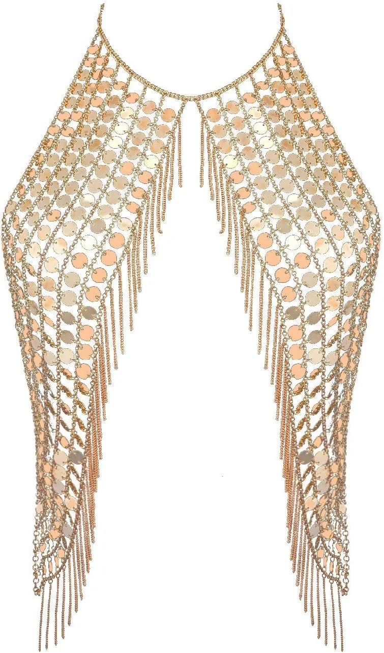 Ingemark Sexy Harness Waist Bikini Chain Bra Body Chain Shoulder Necklace for Women Gold Silver Sequin