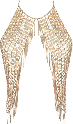 Ingemark Sexy Harness Waist Bikini Chain Bra Body Chain Shoulder Necklace for Women Gold Silver Sequin