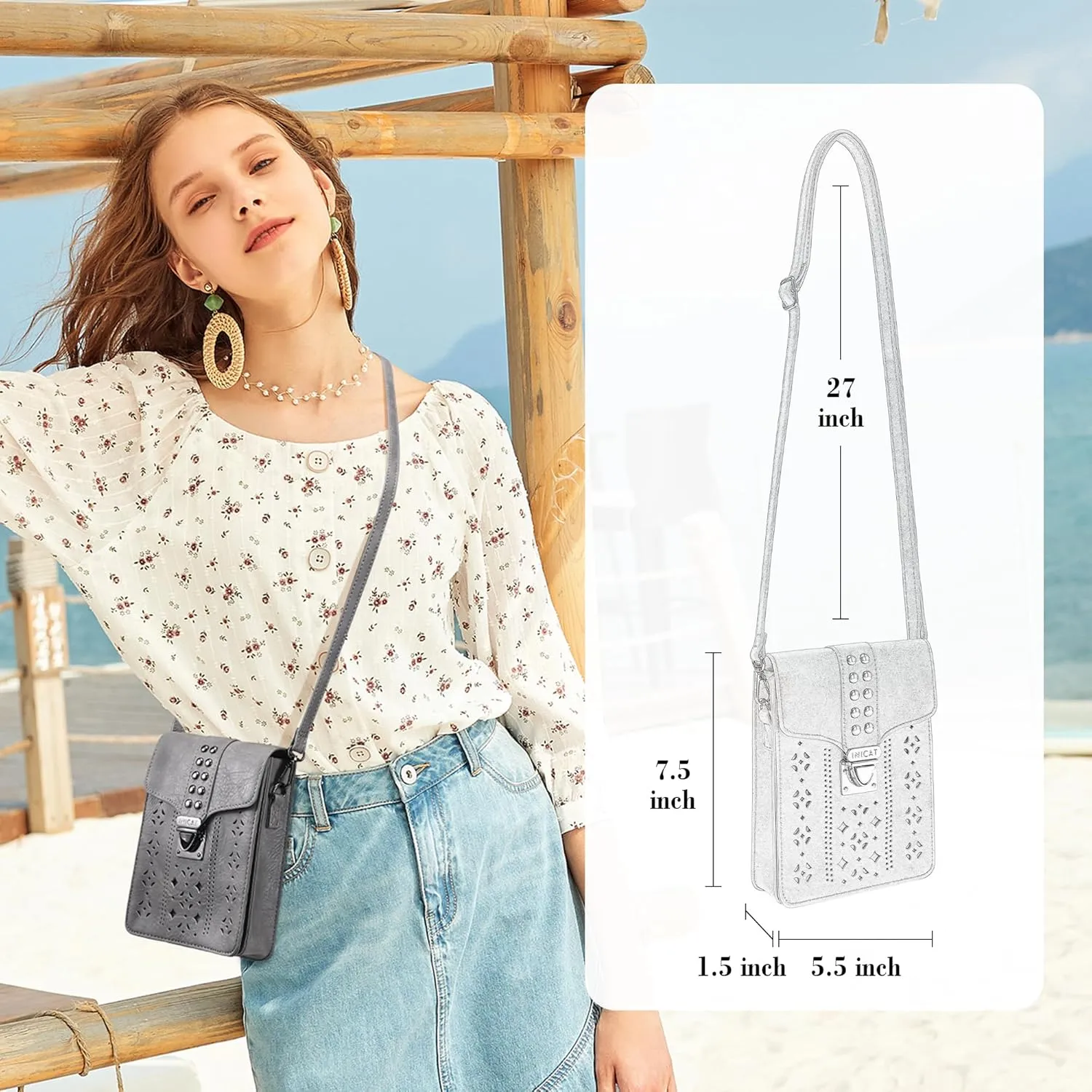 INICAT Small Crossbody Bags for Women Gifts for Teenage Girls Leather Cell Phone Purse