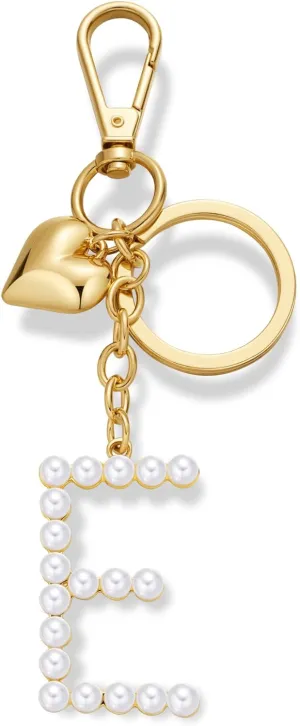 Initial Letter Keychains For Women Gold Heart And Pearl Alphabet Bag Charms Purse Accessories Gift