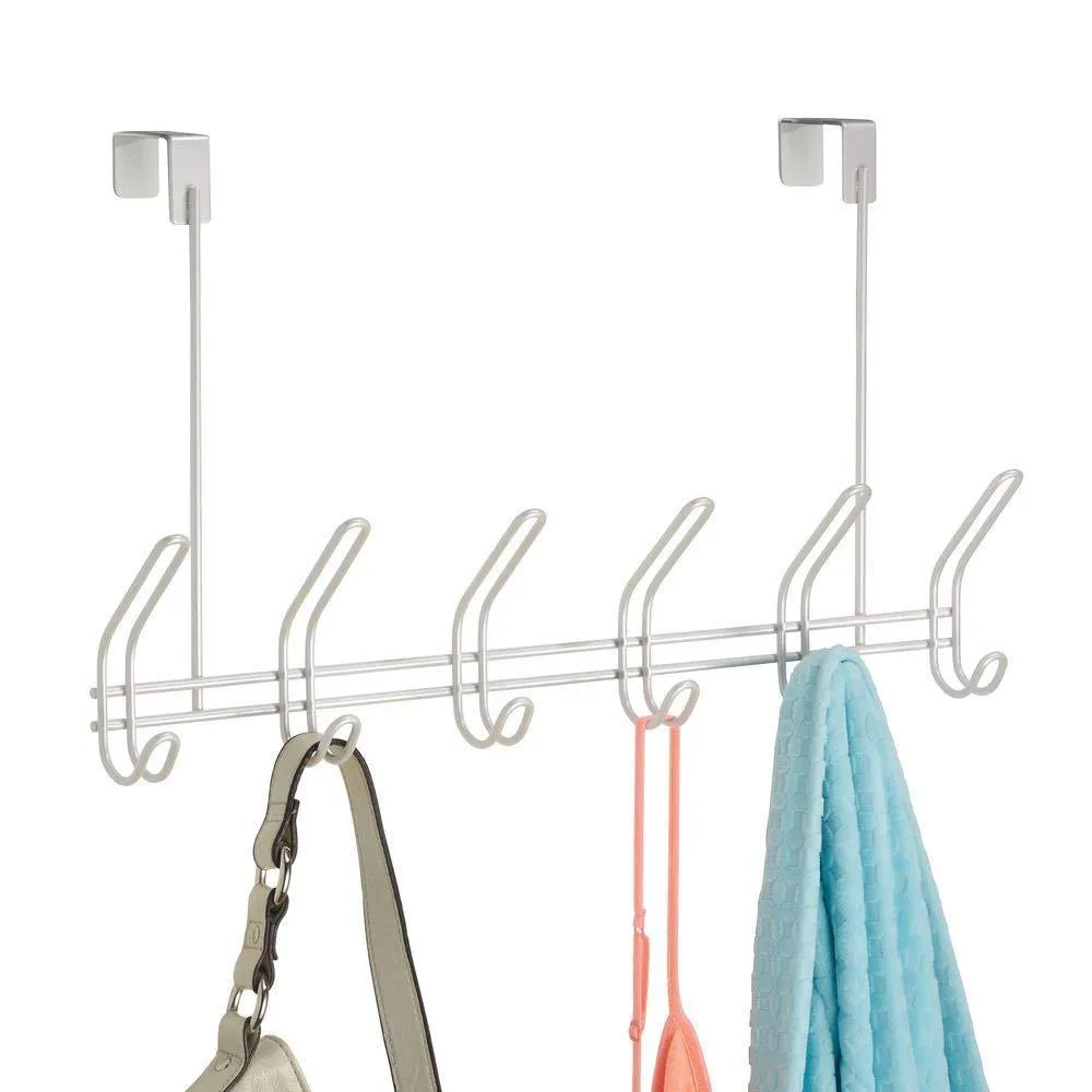 InterDesign Classico Metal Over the Door Organizer, 6-Hook Rack for Coats, Hats, Robes, Towels, Jackets, Purses, Bedroom, Closet, and Bathroom, 18.25" x 5" x 10.75", Pearl White