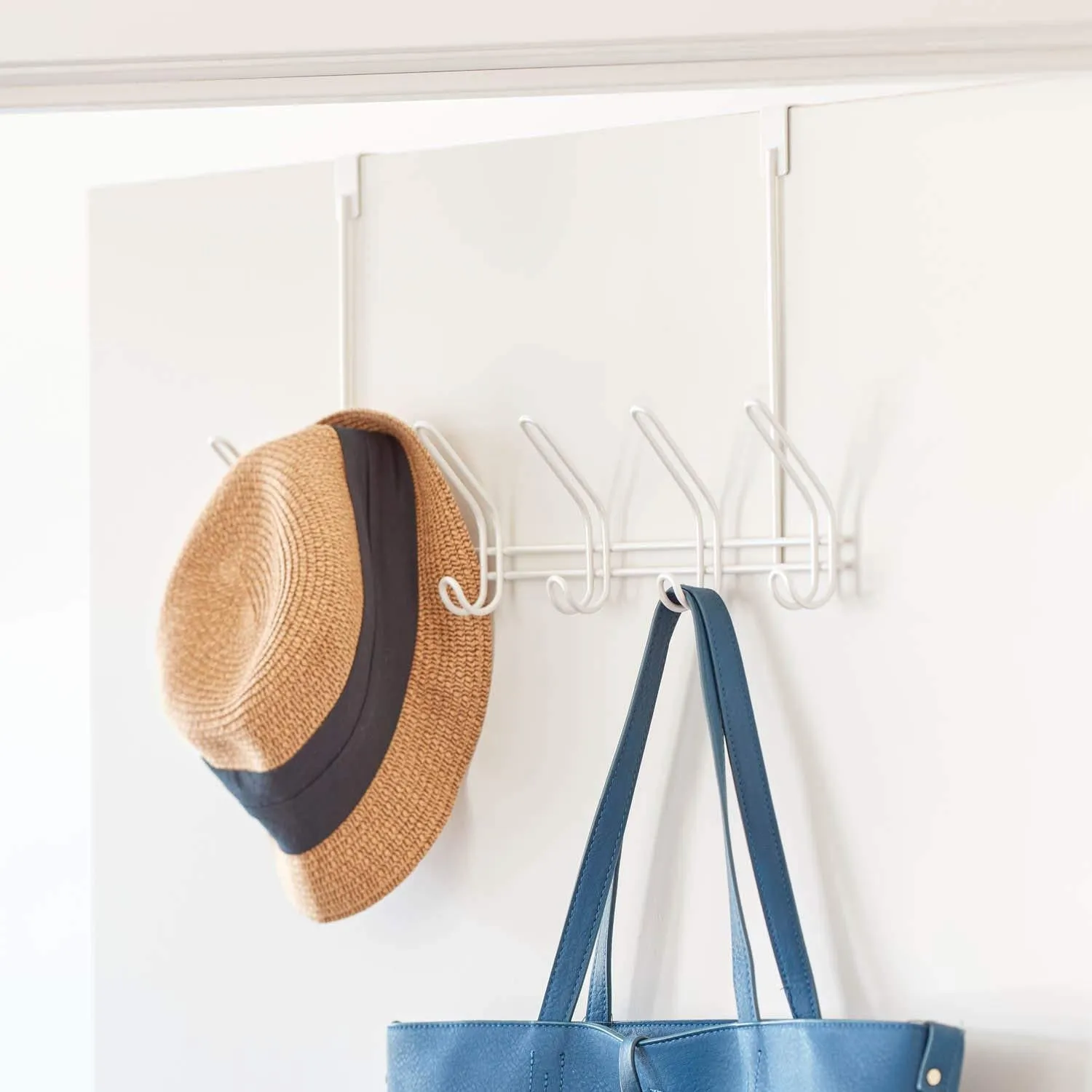 InterDesign Classico Metal Over the Door Organizer, 6-Hook Rack for Coats, Hats, Robes, Towels, Jackets, Purses, Bedroom, Closet, and Bathroom, 18.25" x 5" x 10.75", Pearl White