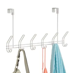 InterDesign Classico Metal Over the Door Organizer, 6-Hook Rack for Coats, Hats, Robes, Towels, Jackets, Purses, Bedroom, Closet, and Bathroom, 18.25" x 5" x 10.75", Pearl White