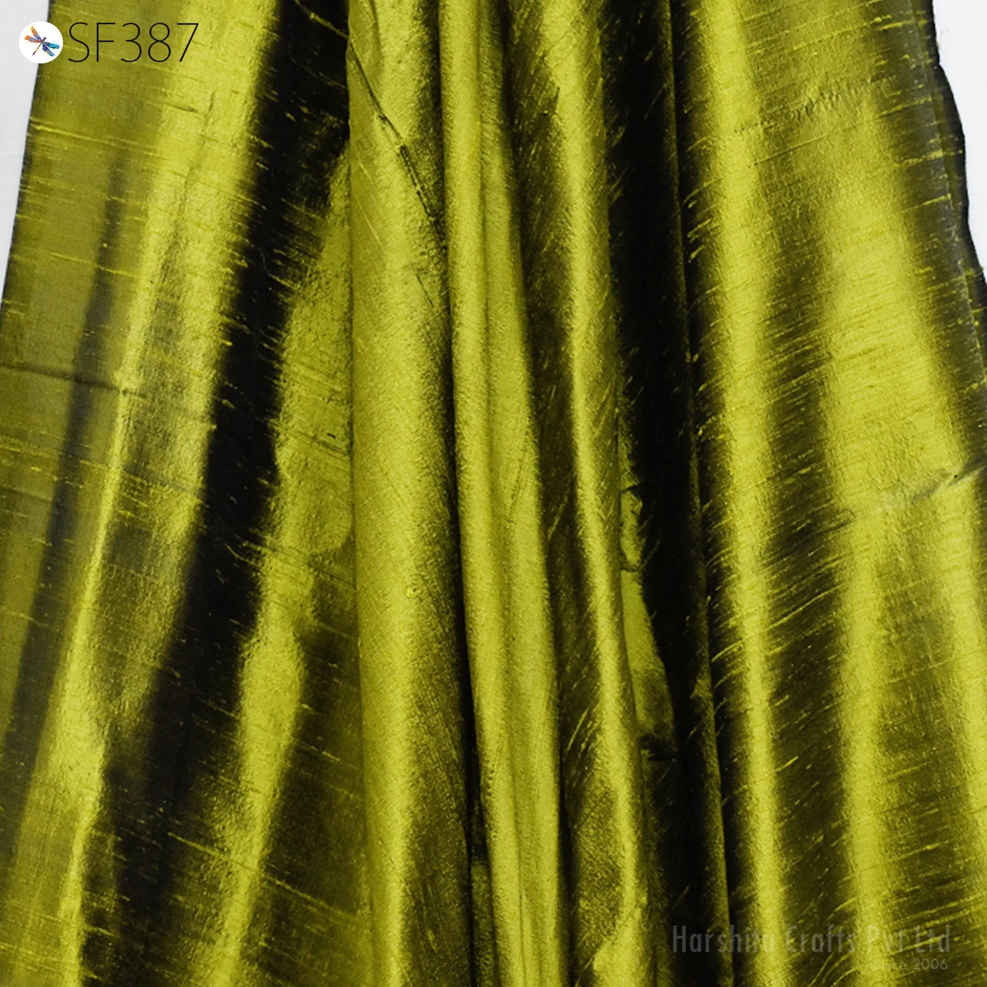 Iridescent Green Black Pure Dupioni Fabric Yardage Indian Shantung Raw Silk Dupion Wedding Bridal Dresses Crafting Sewing Upholstery Drapery