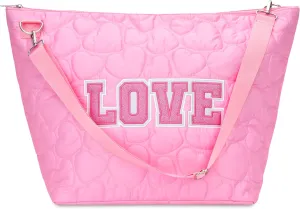 iscream 23.5" x 16" Weekender Travel Tote Bag with Quilted Heart Nylon Exterior and Adjustable Strap - Glitter Love